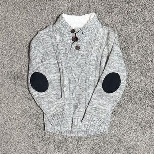 Gray Cable Knit Sweater with Elbow Patches